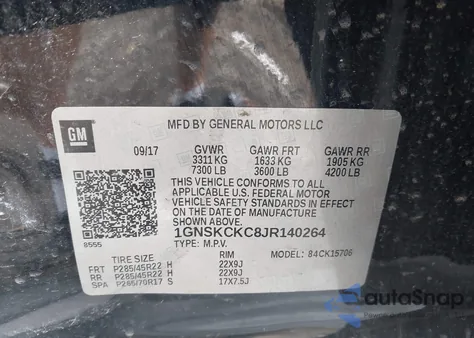 2018 Chevrolet Tahoe K1500 Premier z USA, uszkodzony, nr VIN 1GNSKCKC8JR140264